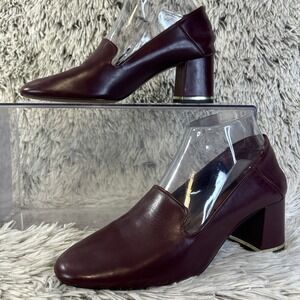 Massimo Dutti Foldable Leather Burgundy Pumps Block Heel 38/7.5‎ Convertible